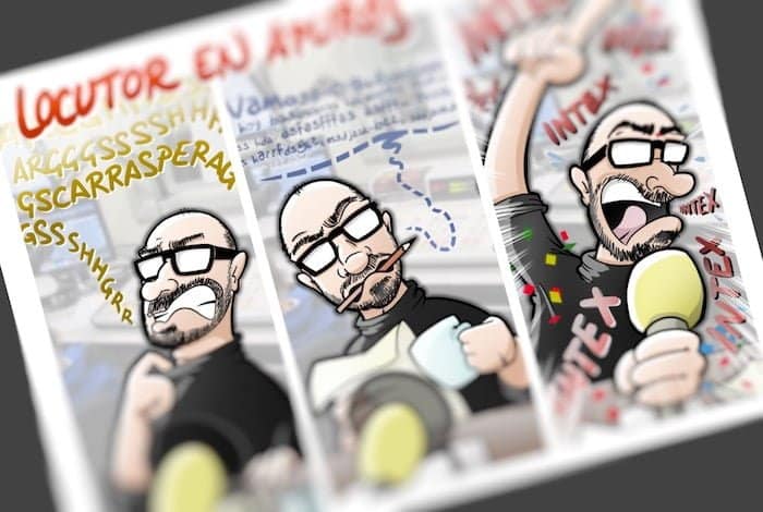 Caricatura personalizada - locutor en apuros