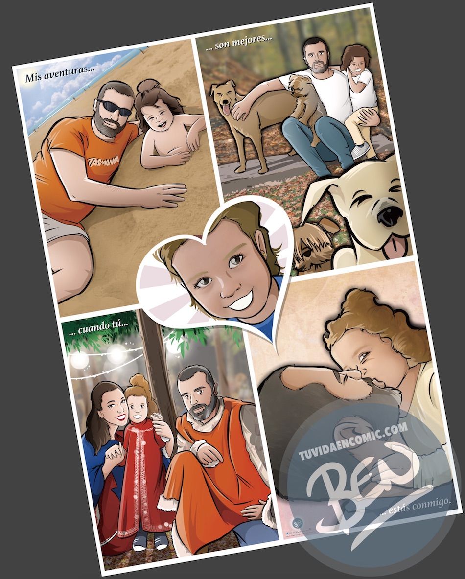 Composición de ilustraciones - "Momentos de padre e hija" - Regalo por el día del padre - Ilustración - Caricatura personalizada - tuvidaencomic.com - BEN - 5