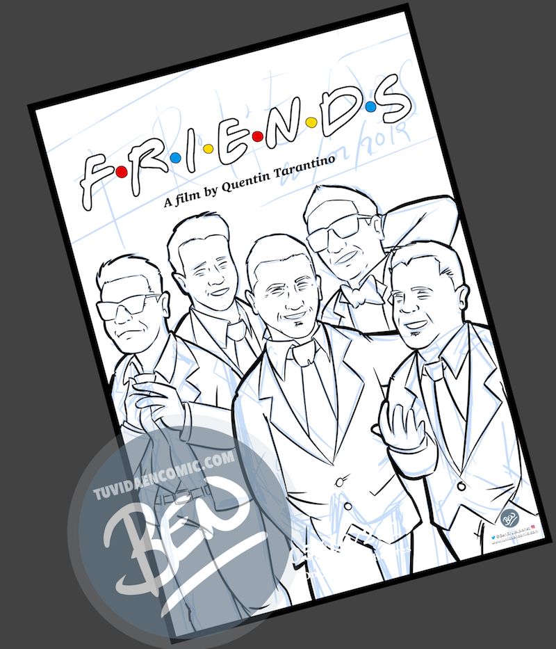 Ilustración grupal personalizada - Amigos a lo Tarantino - Caricatura de grupo Personalizada - www.tuvidaencomic.com - BEN - 2