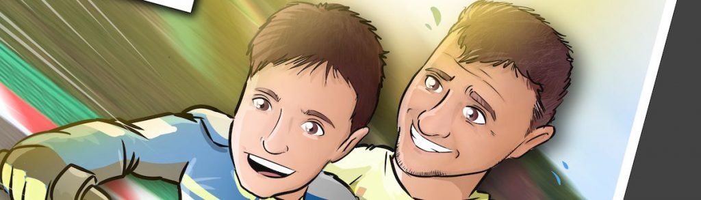 Ilustración personalizada - Padre e hijo sobre ruedas - Caricatura Personalizada - www.tuvidaencomic.com - BEN - 0