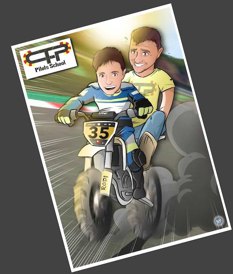 Ilustración personalizada - Padre e hijo sobre ruedas - Caricatura Personalizada - www.tuvidaencomic.com - BEN - 4