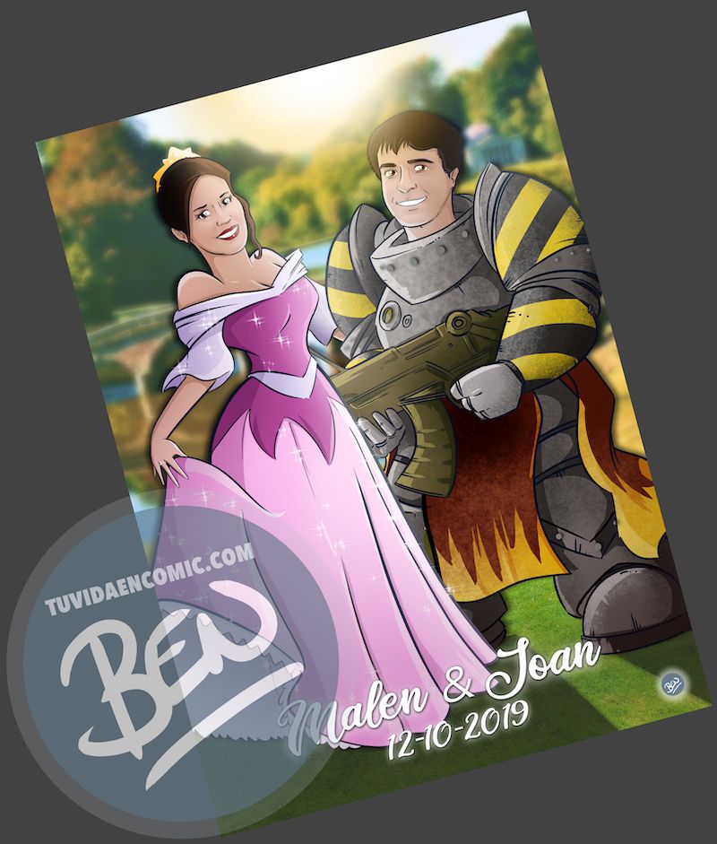 Ilustración personalizada - Princesas y Guerreros - Caricatura personalizada - www.tuvidaencomic.com - BEN - Regalo de boda original - 4