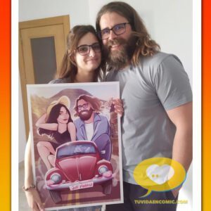 Regalo-de-boda-original-y-personalizado-Juntos-en-nuestro-Volkswagen-Beettle-tuvidaencomic.com-Ilustraciones-personalizadas-regalos-personalizados-Clientes-felices